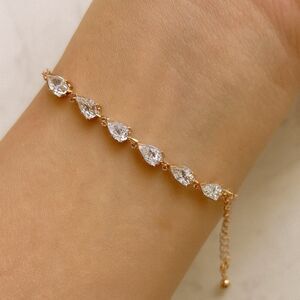 NEW Pretty Bird Rose Gold Plated Pear-shaped CZ Stone Bracelet Adjust 7" to 9”